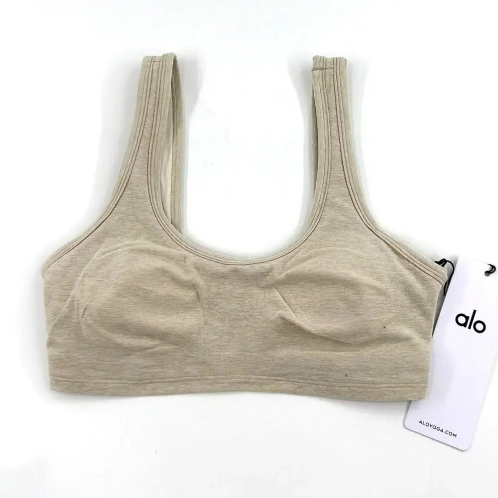 Alo Yoga Oatmeal Heather Alosoft Center Stage Bra Size XXS